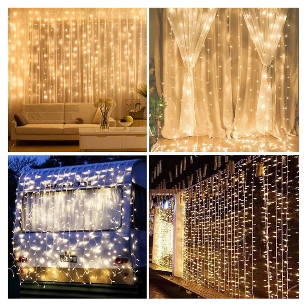 Twinkle Star 300 LED Window Curtain String Light Outdoor Indoor (Warm White)